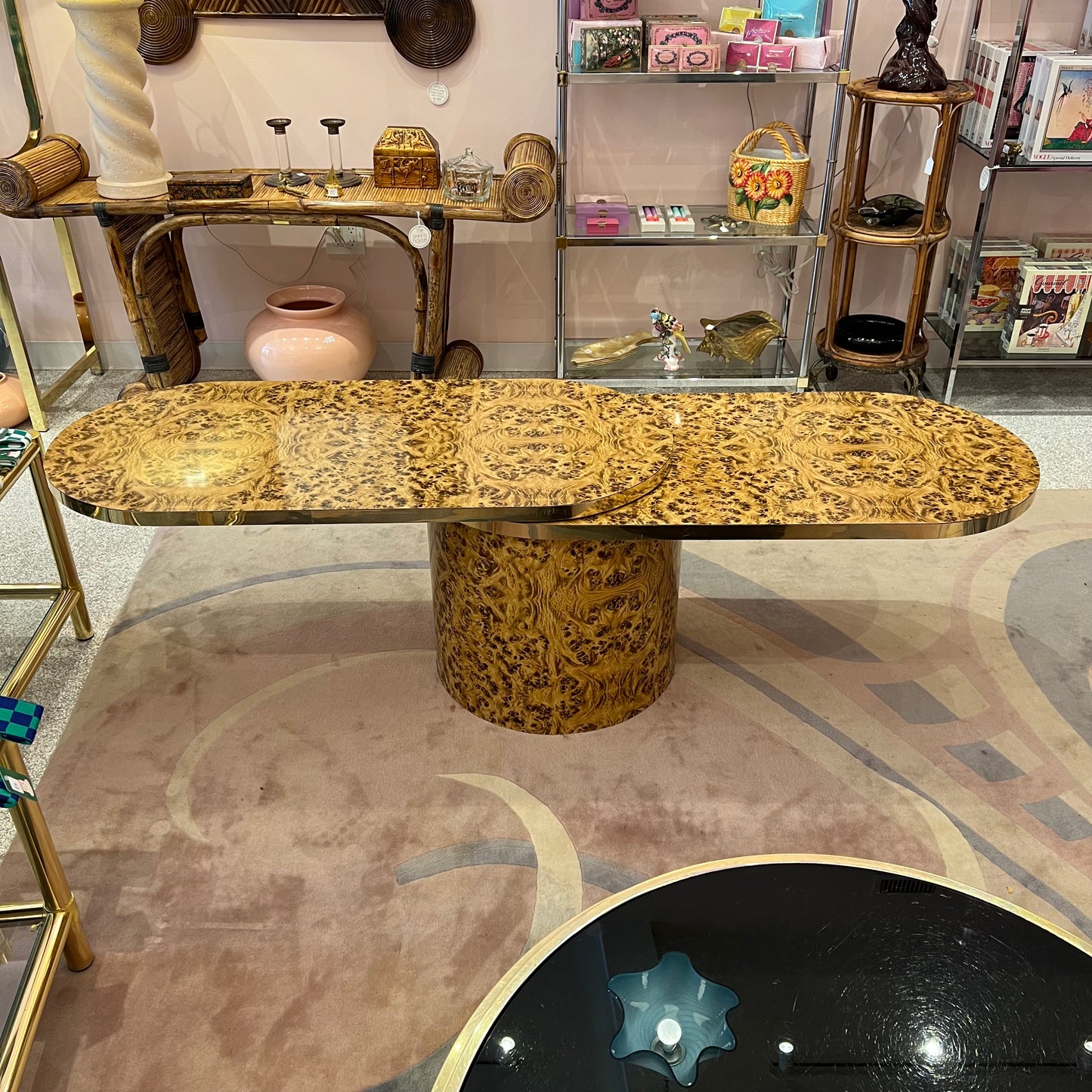 Vintage Faux Burl Laminate Swivel Table