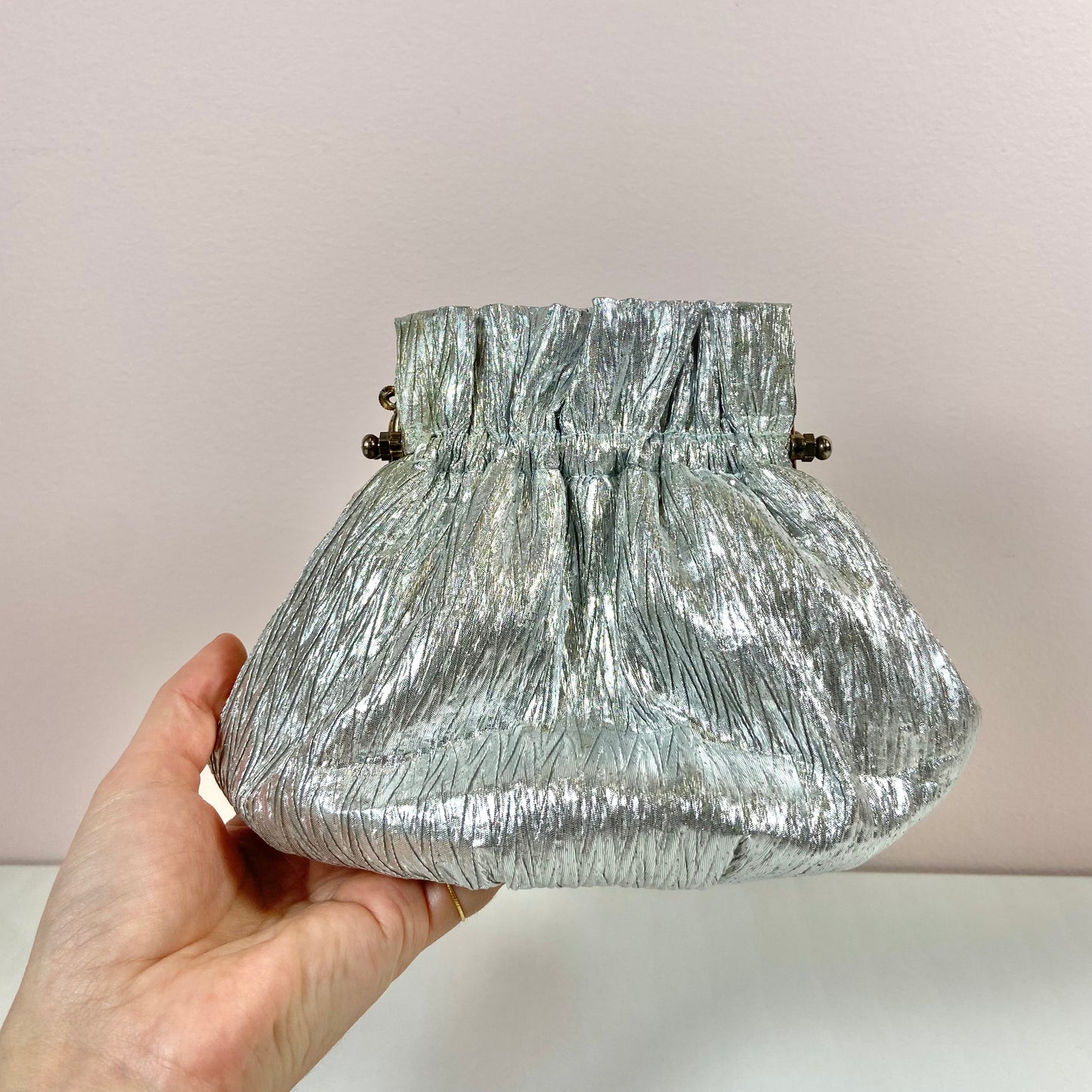 Vintage Metallic Silver Crossbody Clutch Bag