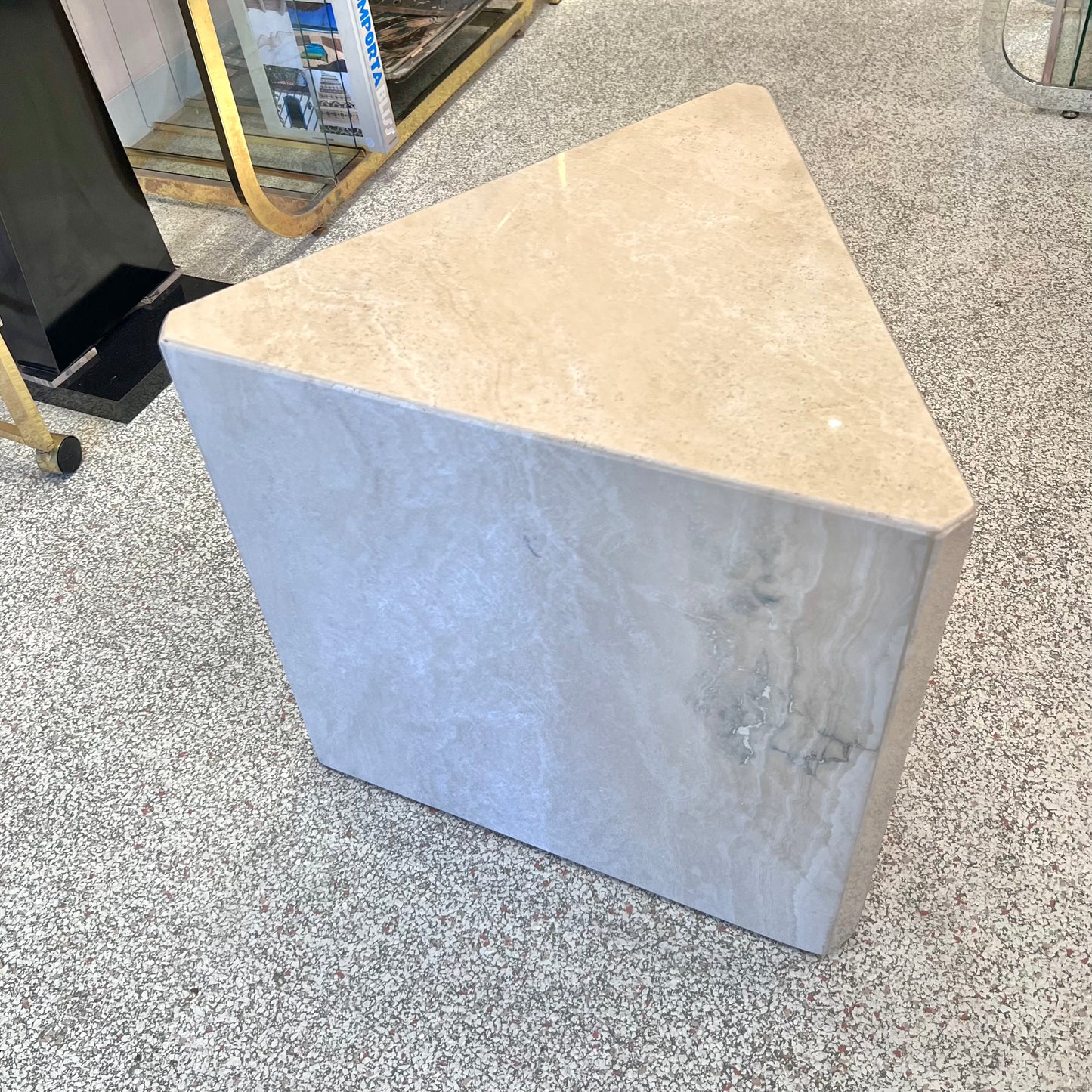 Vintage Triangular Travertine Side Table