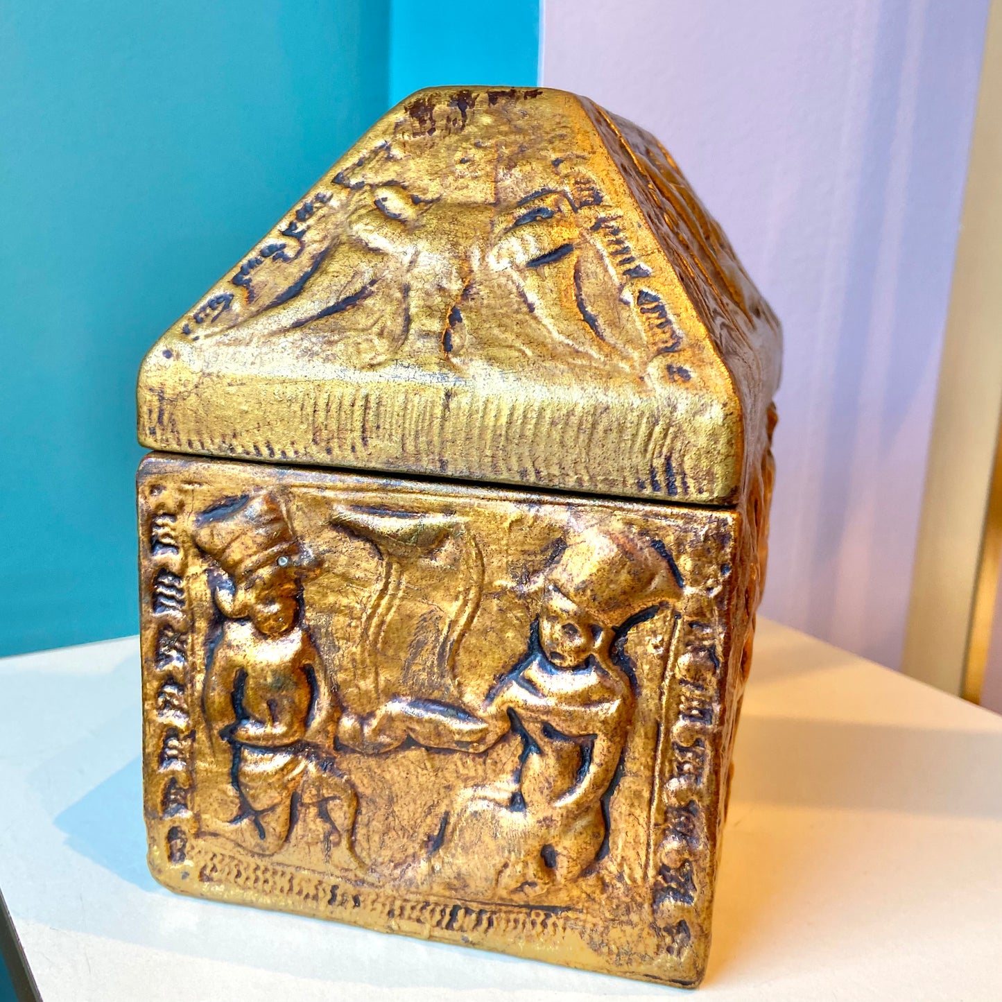 Vintage Ceramic Gold Painted Gryphon Box (as is)