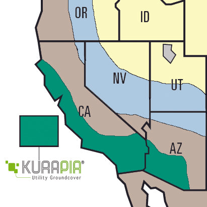 Kurapia Ground Cover growing climates map California and Arizona