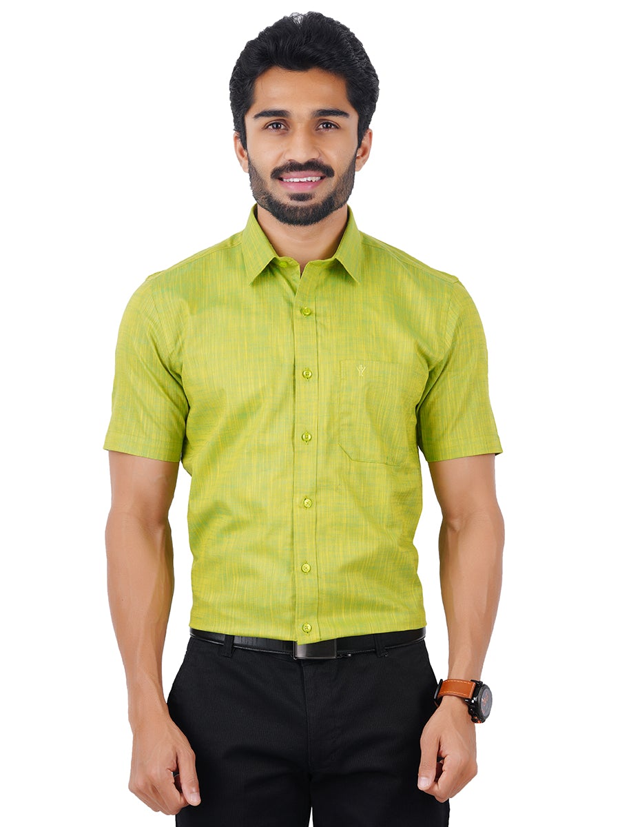 Mens Formal Shirt Half Sleeves Plus Size Yellowish Green CL2 GT2