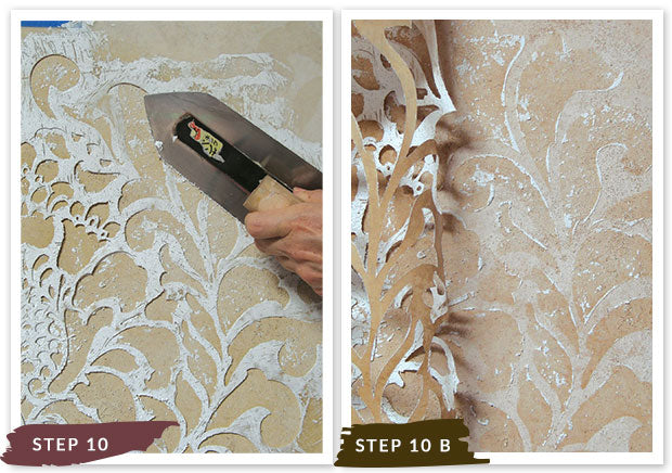 Royal Recipe from Royal Design Studio: How to Stencil Tutorial Lace Pattern on Sandstone Plaster Walls