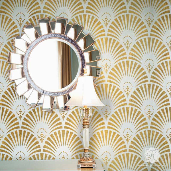 Stenciled Walls Strike Gold - 16 Metallic Gold Painted Room Makeover Ideas using Royal Design Studio Wall Stencils