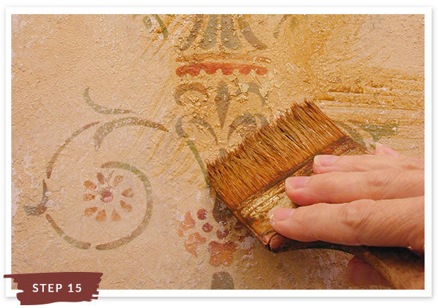 Royal Recipe: How to Stencil Tutorial Old World Italian Faux Fresco Mural with Wall Stencils and Sandstone Plaster