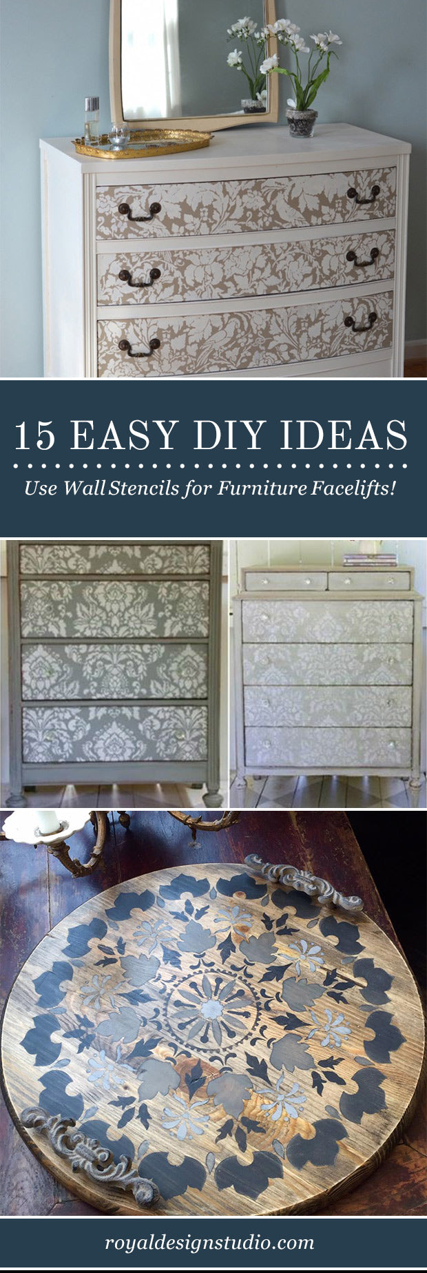 15 DIY Home Decor Ideas: Painting Large Furniture Stencils Upcycling Projects