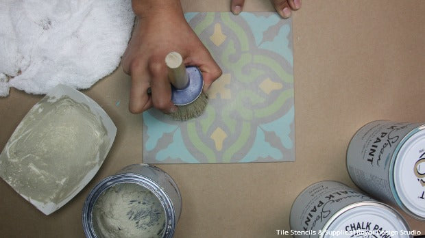 how to Stencil VIDEO Tutorial: Patterned and Painted Encaustic Tile Wall Decor