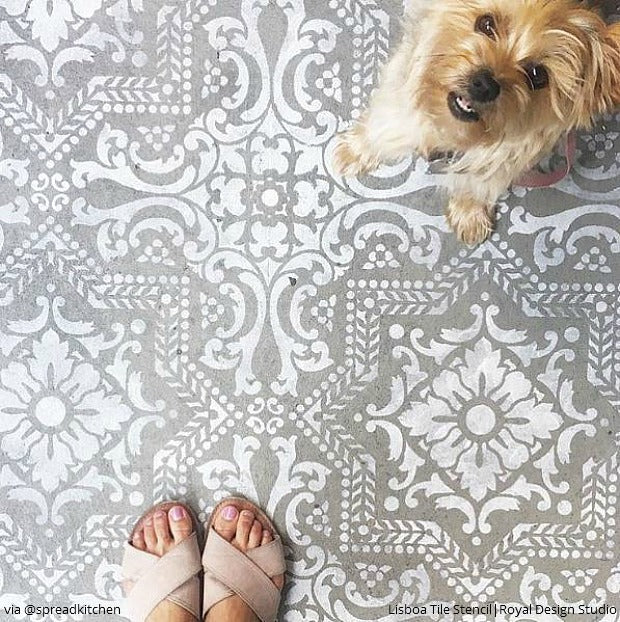Painted Tile Floor Stencils that Anyone Can Do! 16 DIY Decorating Ideas for Floor Remodeling - Royal Design Studio Tile Stencils and Floor Stencils