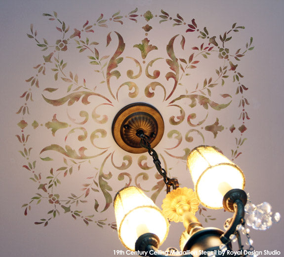 Close up of 19th Century Ceiling Medallion Stencil  | Royal Design Studio | Artist: Patty Presto