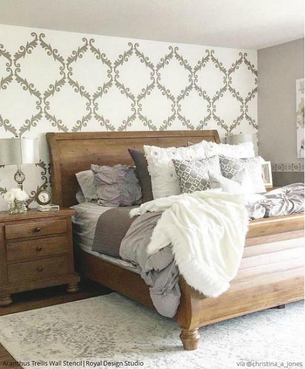 18 Unbelievable Bedroom Wall Stencils that Will Leave You Dreaming - DIY Feature Wall Decor Ideas using Royal Design Studio Stencil Patterns for Painting