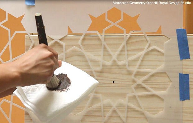 DIY VIDEO TUTORIAL - How to Stencil & Stain Furniture with a Faux Wood Inlay Design - Royal Design Studio Moroccan Furniture Stencils