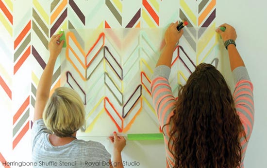 Herringbone Stencil on Accent Wall