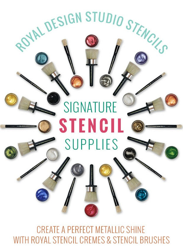 Royal Design Studio Stencils and Painting Supplies - Exclusive Stencil Brushes and Metallic Royal Stencil Creme Paints