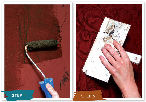 Royal Recipe from Royal Design Studio: How to Stencil Tutorial Gilded Red Leather Wall Finish with Vintage Damask Wall Stencils