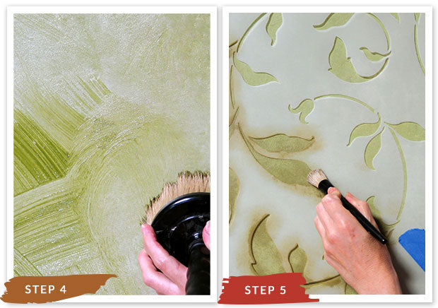 Royal Recipe from Royal Design Studio: How to Stencil Tutorial Embossed Vine Pattern with Wall Stencils and Venetian Plaster