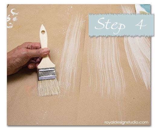 Using Chalk Paint® decorative paint as a wash for a stria effect to create a stenciled Ikat fabric finish