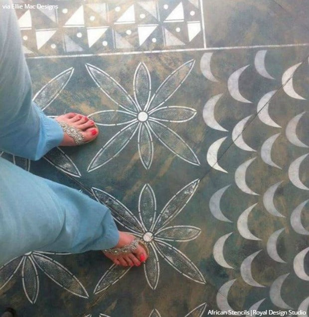 Easy DIY Fix: Painted Floor Makeover & Remodeling using Concrete Floor Stencils from Royal Design Studio
