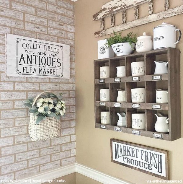 DIY Home Decorating Idea: Stencil a Faux Brick Wall or Subway Tiles - Royal Design Studio Wall Stencils for Painting Modern Farmhouse Style or Urban Chic Interior