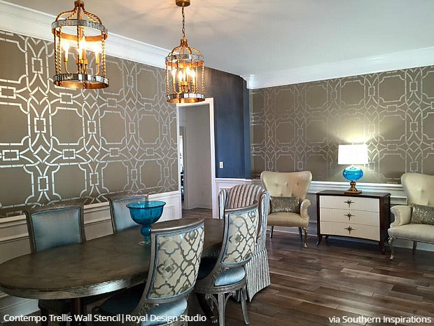 16 DIY Ideas - Dare to Be Different with Dining Room Stencils - Decorating and Painting with Wall Stencils or Floor Stencils from Royal Design Studio