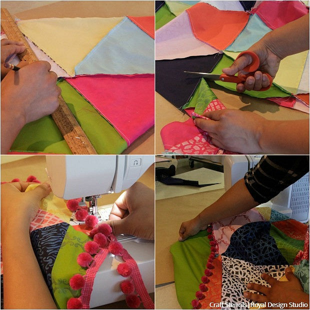 Tutorial! How to Stencil a DIY Patchwork Picnic Quilt with Fabric Craft Stencils from Royal Design Studio