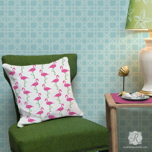 A Flock of Flamingo Stenciled Rooms! 11 DIY Decorating Ideas using Flamingo Wallpaper Wall Stencils - Royal Design Studio