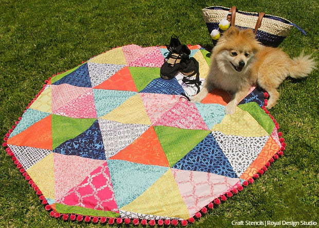 Tutorial! How to Stencil a DIY Patchwork Picnic Quilt with Fabric Craft Stencils from Royal Design Studio