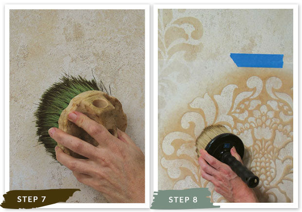 Royal Recipe from Royal Design Studio: How to Stencil Tutorial Lace Pattern on Sandstone Plaster Walls