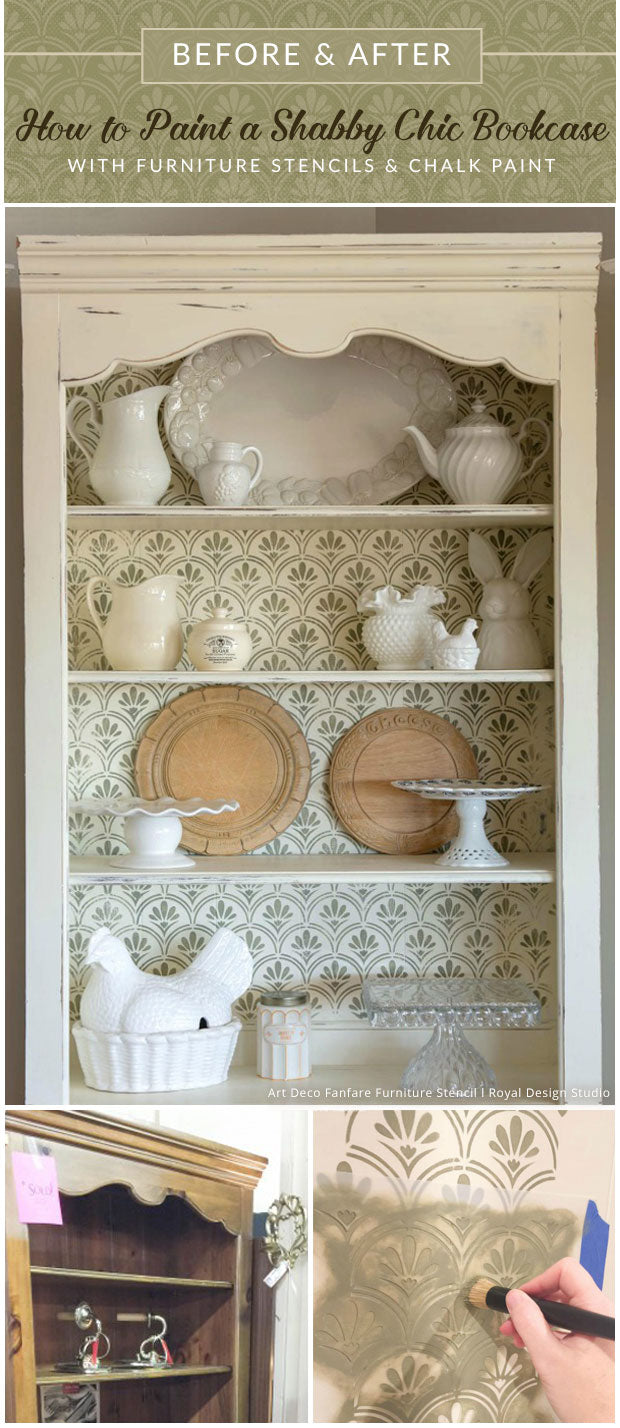 How to Paint a Shabby Chic Bookcase with Furniture Stencils & Chalk Paint