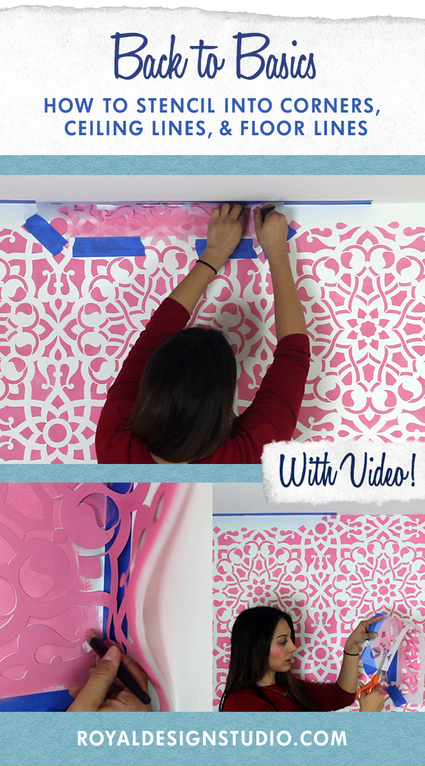 Stencil Basics VIDEO Tutorial: How to Paint into Corners, Ceiling Line, and Floor Line with Wall Stencils - Royal Design Studio