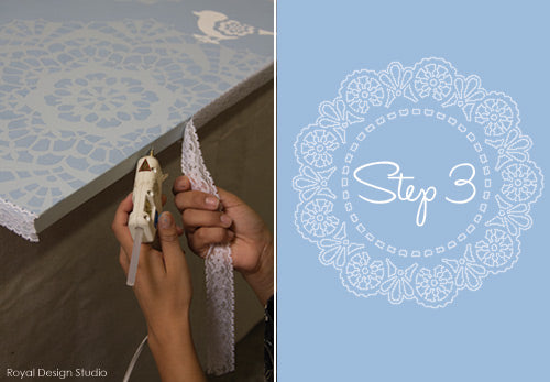 Canvas stencil project using Chalk Paint® and lace stencils from Royal Design Studio