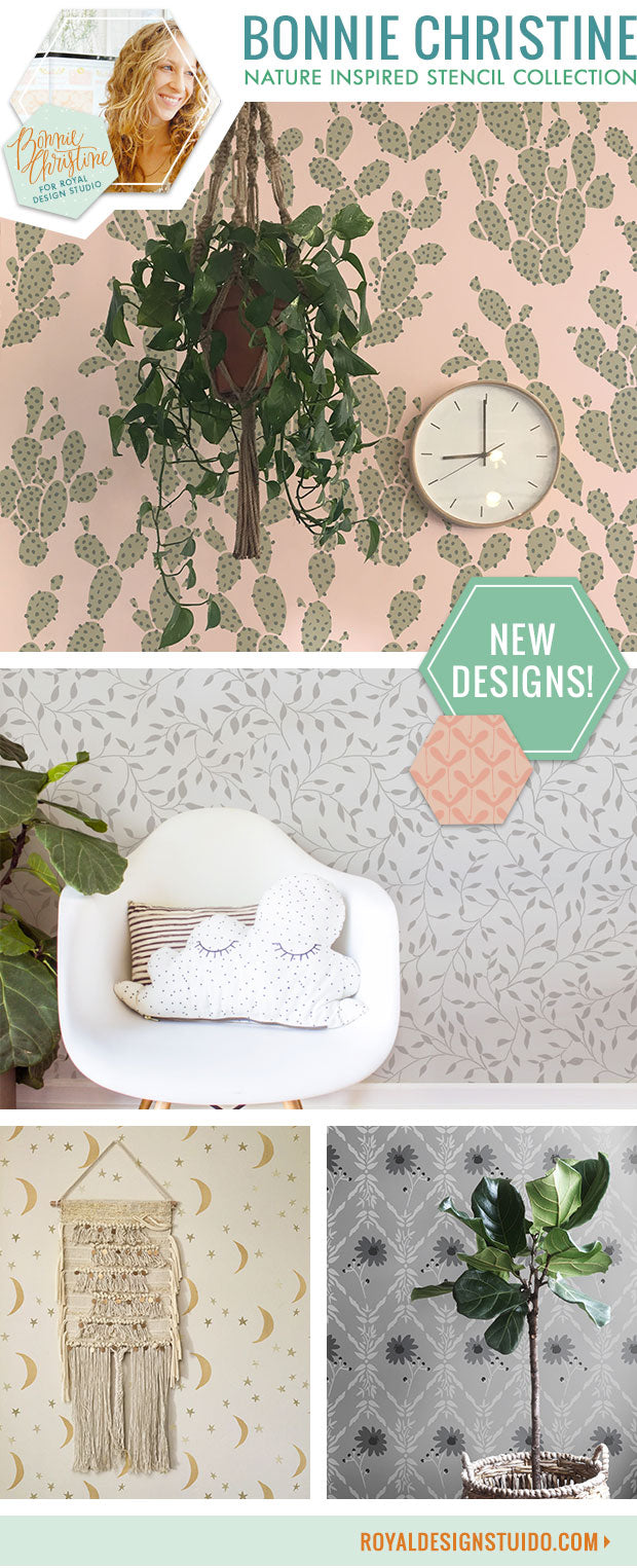 Fresh Updates for Fall! New Bonnie Christine Nature Inspired Stencils for Painting Home Decor - Wall Stencils, Furniture Stencils, and Floor Stencils from Royal Design Studio