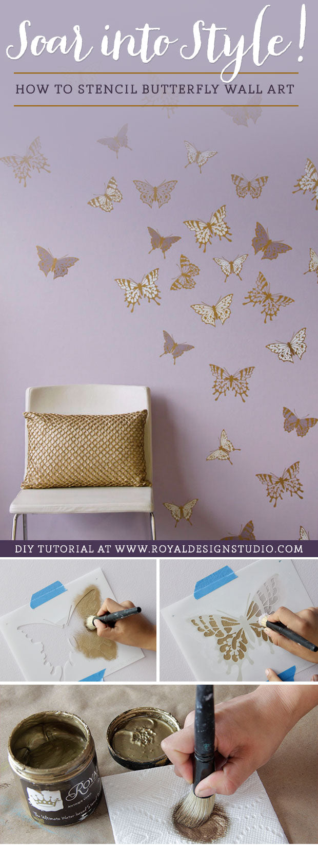 Soar into Style: How to Stencil Butterfly Wall Art - Royal Design Studio Stencil Tutorial