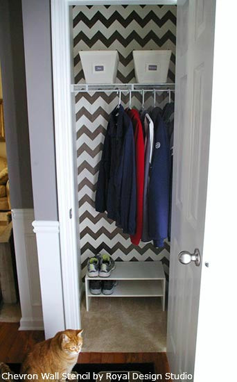 Chevron Stencil Pattern on Closet Walls | Royal Desig Studio