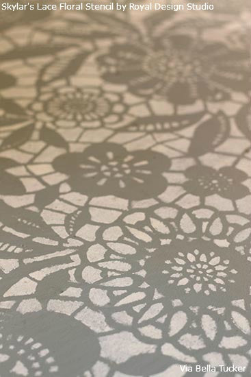 Close-up of Skylar's Lace Floral Stencil from Royal Design Studio