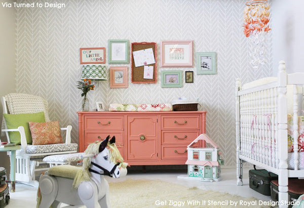 Contemporary Stenciled Nursery | Get Ziggy With It Stencil by Royal Design Studio | Project by Turned to Design