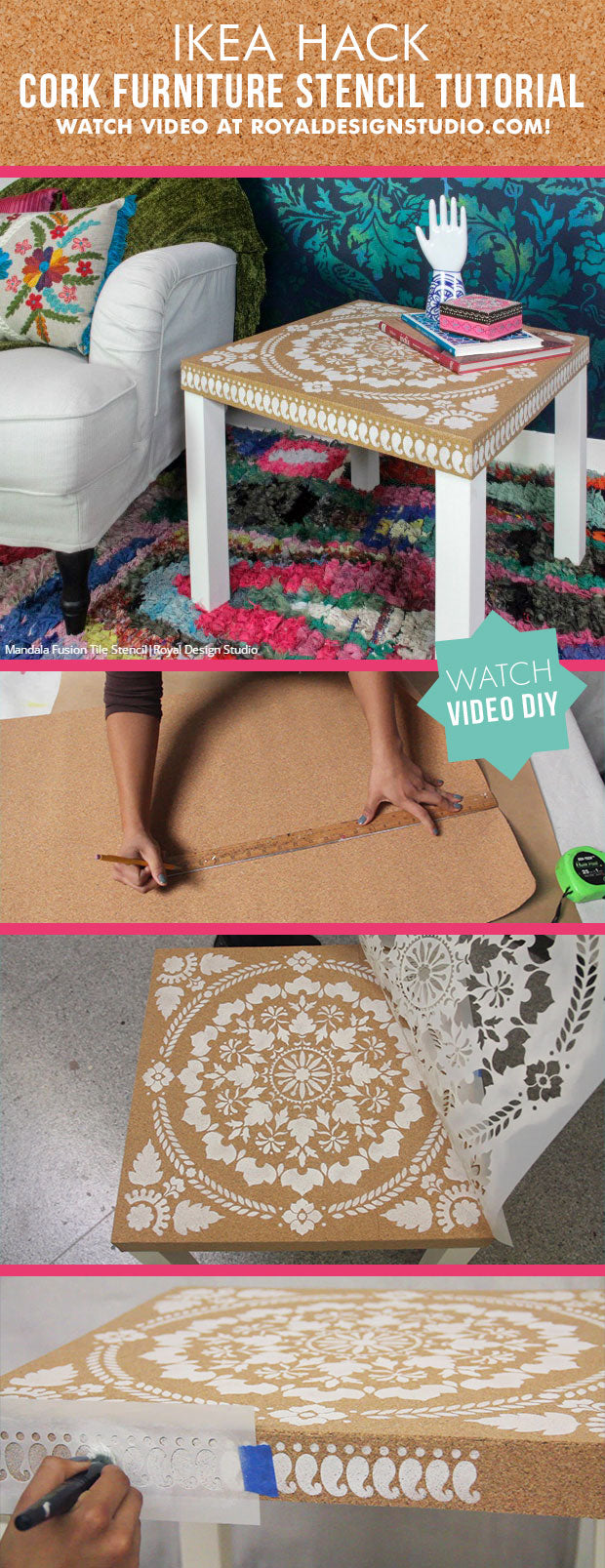 DIY Home Decor Ikea Hack: How to Stencil Furniture with Cork Sheets - VIDEO TUTORIAL by Royal Design Studio