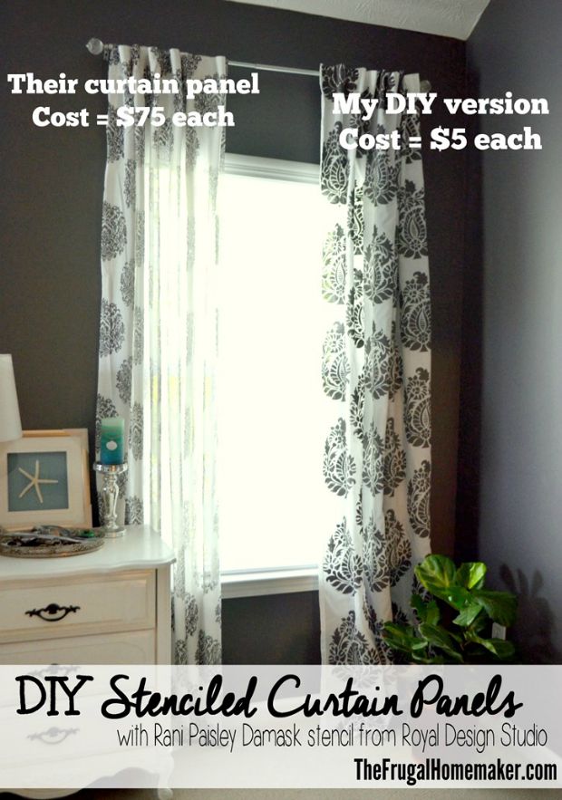 How to Stencil Tutorial: DIY Fabric Damask Designer Curtains for Less - Royal Design Studio