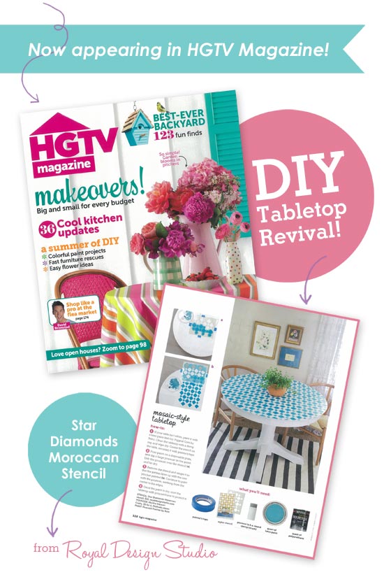 Royal Design Studio furniture stencils featured in HGTV magazine