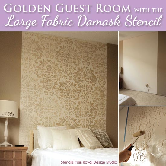 Decorating a Guest Bedroom with Stencils | Large Fabric Damask Stencil by Royal Design Studio