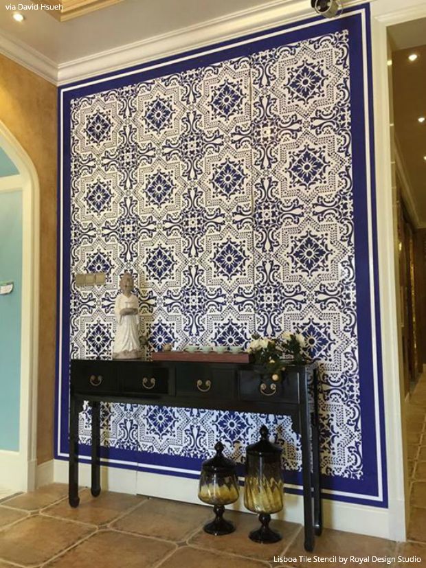 13 Floor to Ceiling Transformations with Lisboa Tile Stencils from Royal Design Studio