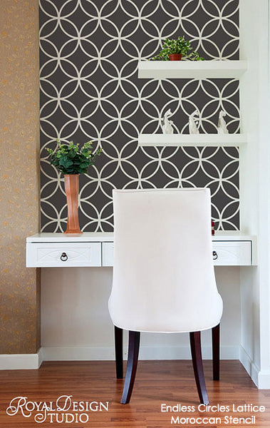 Endless Circles Lattice Stencil Feature Wall | Royal Design Studio Stencils