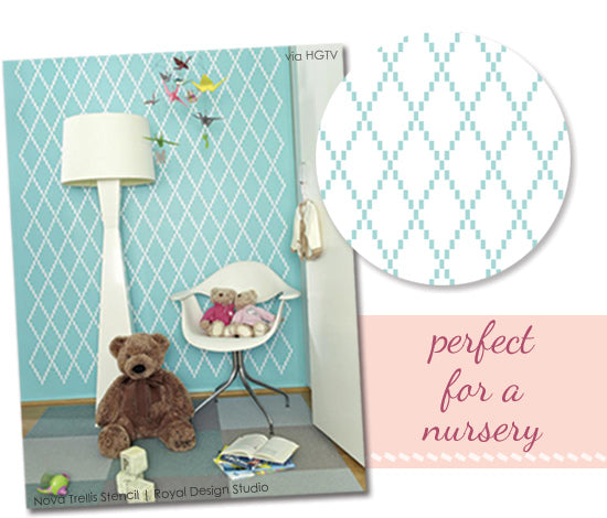 Royal Design Studio's Nova Trellis Stencil is the perfect pattern for a nursery or young child's room.