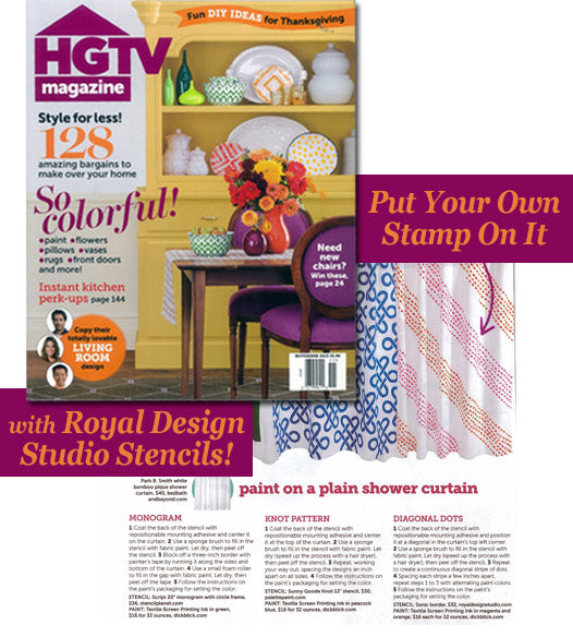 HGTV Magazine's DIY Stencil Ideas for Customizing Basics Items at Home to Reflect Your Personal Style! | Royal Design Studio