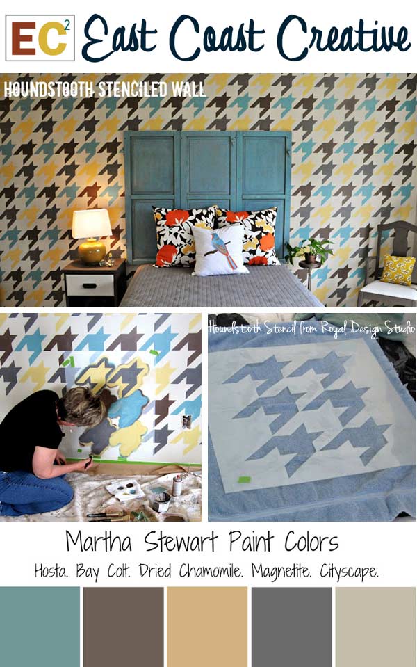 Houndstooth Stencil Feature Wall Project in Bedroom