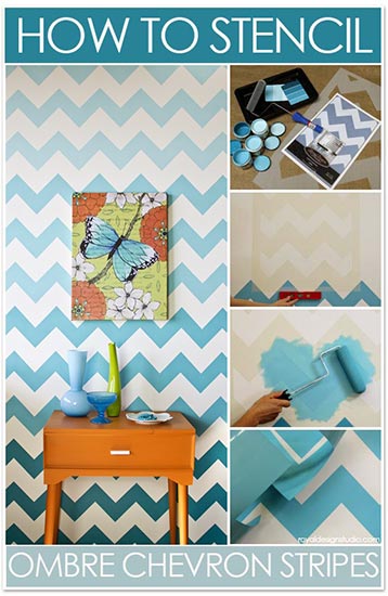 Stenciling an Ombre Chevron Stripe Pattern | Step-by-step tutorial by Royal Design Studio
