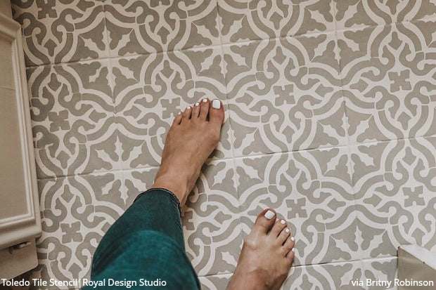 DIY Decor Tutorial: How to Paint Your Bathroom Floors with Tile Stencils from Royal Design Studio Stencils royaldesignstudio.com