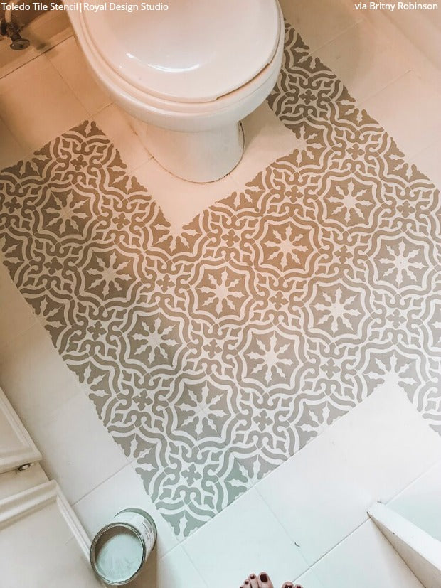 DIY Decor Tutorial: How to Paint Your Bathroom Floors with Tile Stencils from Royal Design Studio Stencils royaldesignstudio.com