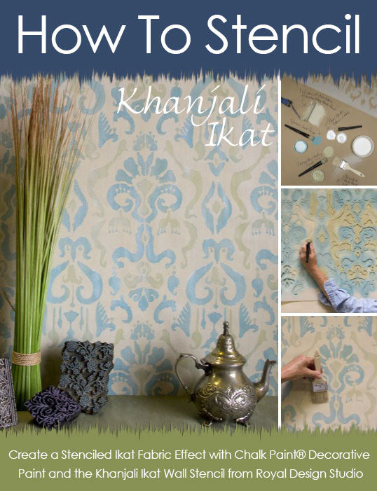 How to stencil an Ikat fabric effect on walls with Chalk Paint® and the Khanjali Ikat stencil from Royal Design Studio. Easy stenciled finish!