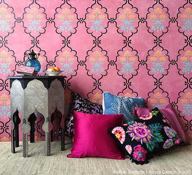 Fresh New Hue for Home Decorating: Stencil Ideas for Pink Interiors from Subtle to Sensational - Royal Design Studio Wall Stencils & Furniture Stencils