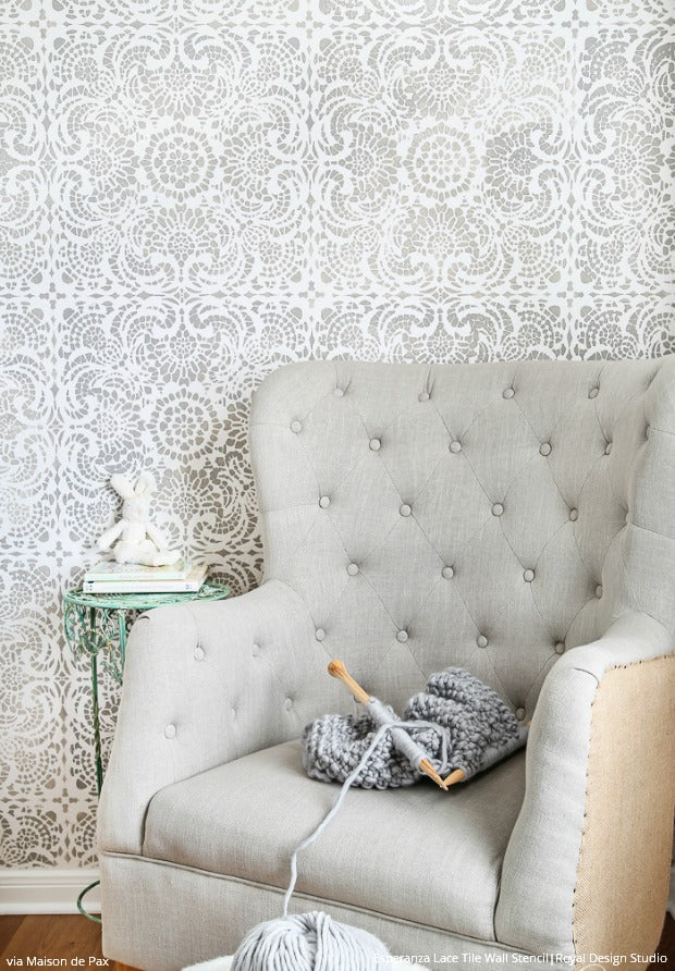Shabby Chic Nursery Idea with Lace Wall Stencils from Royal Design Studio